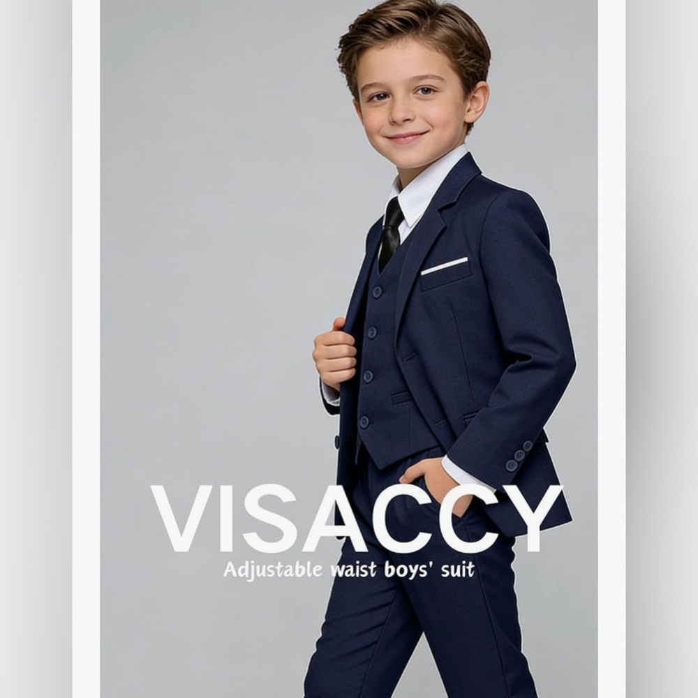 Navy Boys' Suit Set—jacket, pant, vest